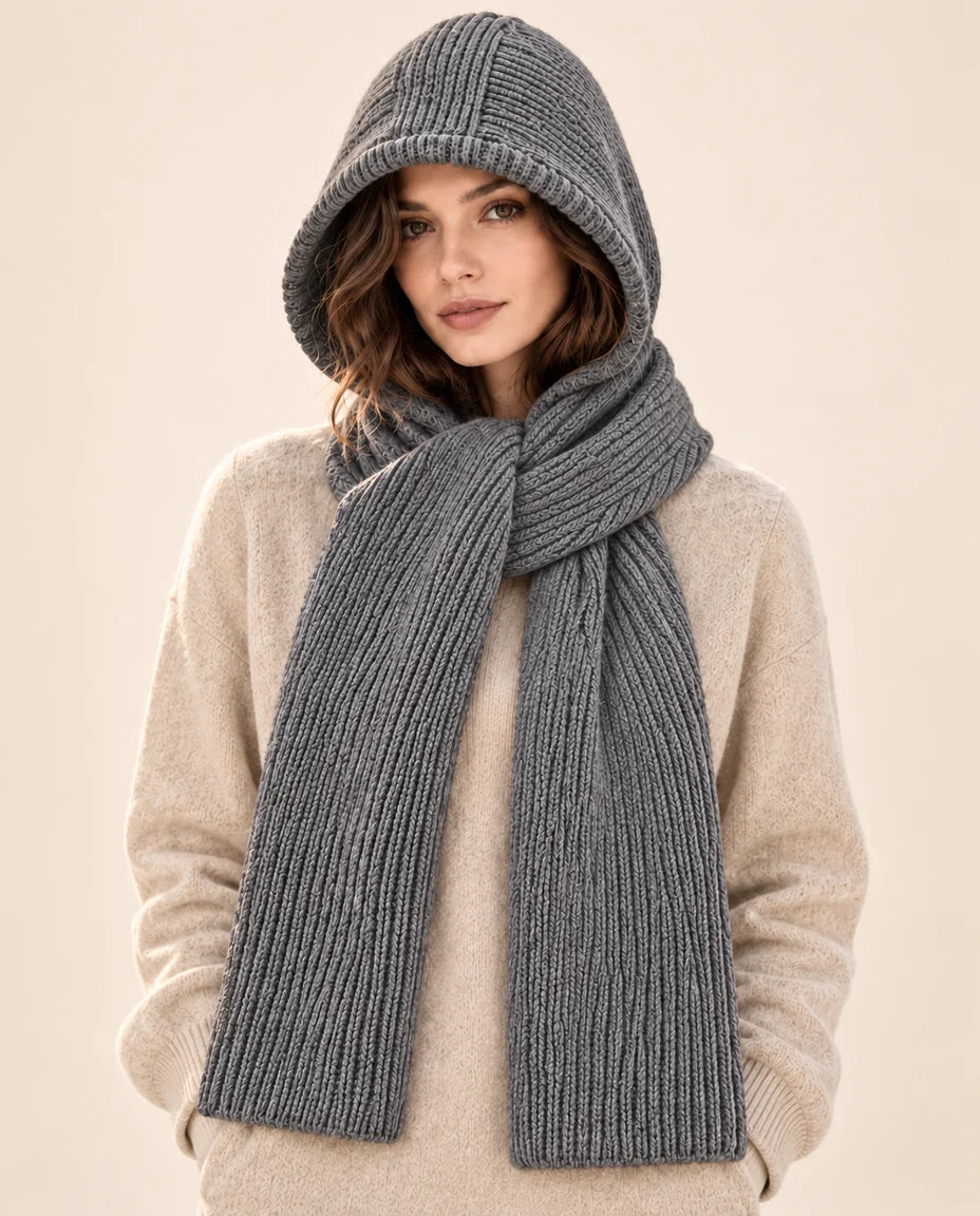 Winterruhe – Gerippter Kapuzenschal – Farbe Grau