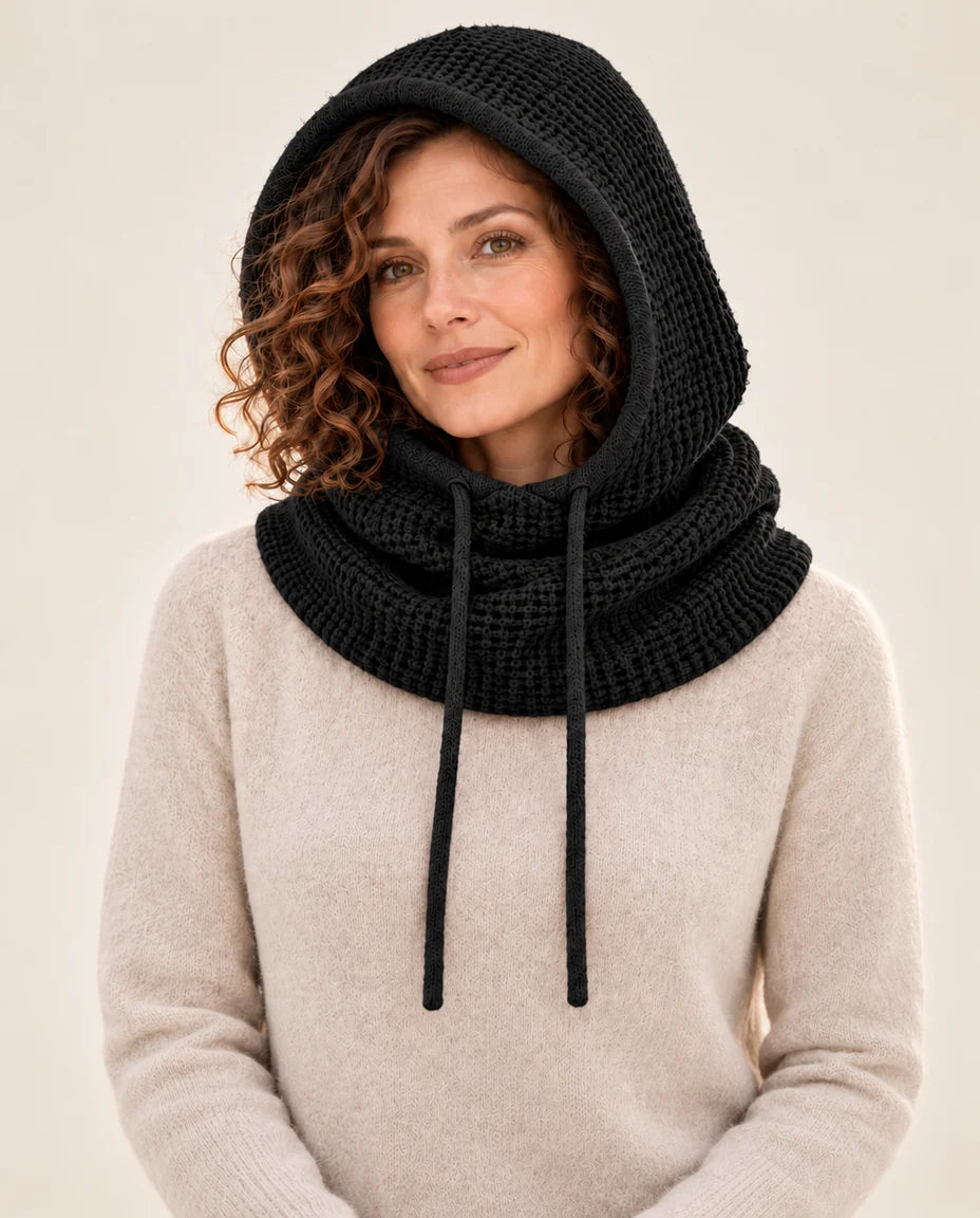 Morgenfrost – Strickkapuze mit Schlauchkragen – Farbe Schwarz