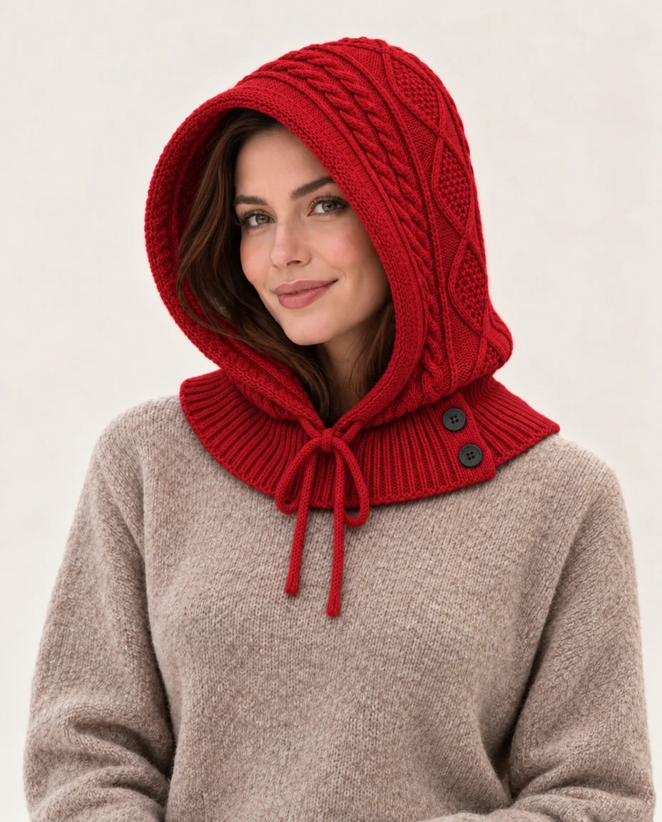 Strickzauber – Strickkapuze mit Halskragen – Farbe Rot