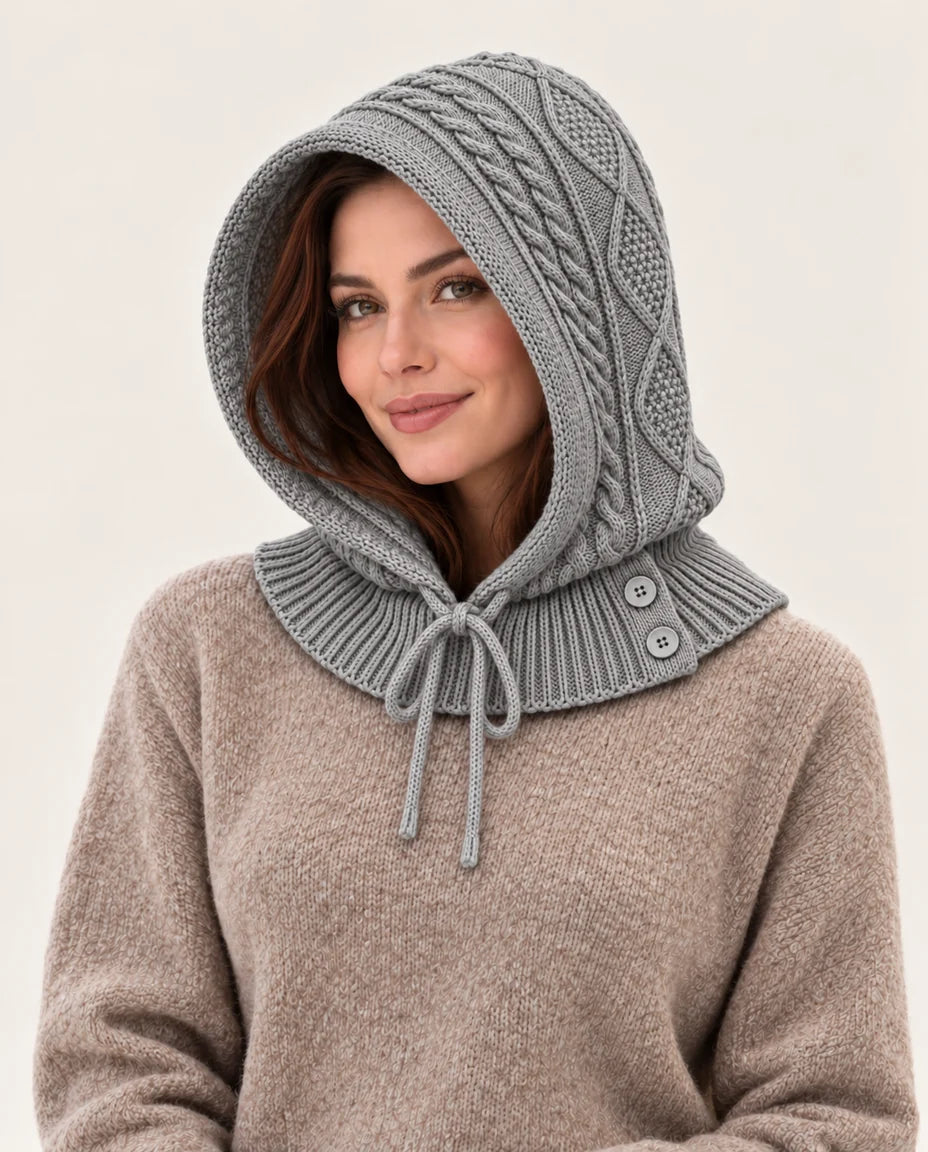 Strickzauber – Strickkapuze mit Halskragen – Farbe Grau