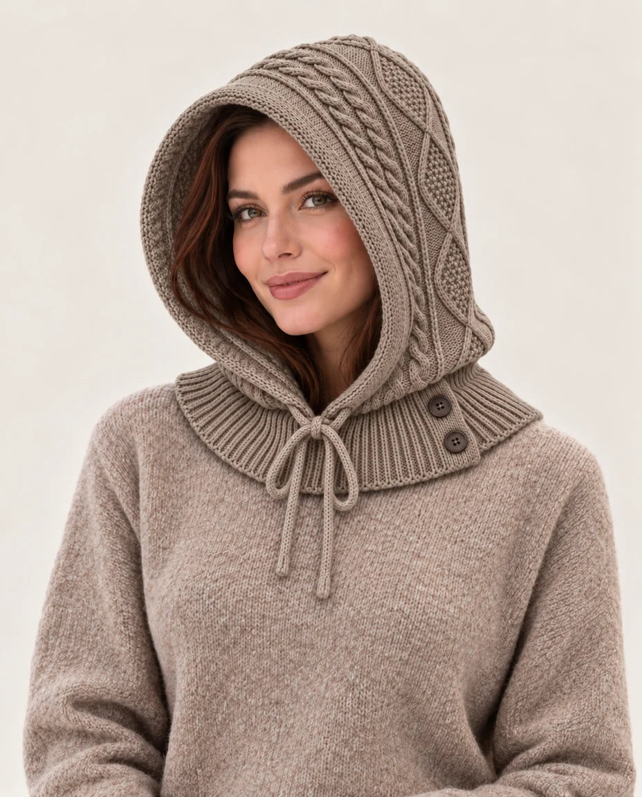 Strickzauber – Strickkapuze mit Halskragen – Farbe Taupe
