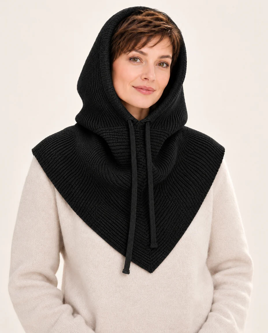 Schulterwärme – Strickkapuze mit breitem Kragen – Farbe Schwarz