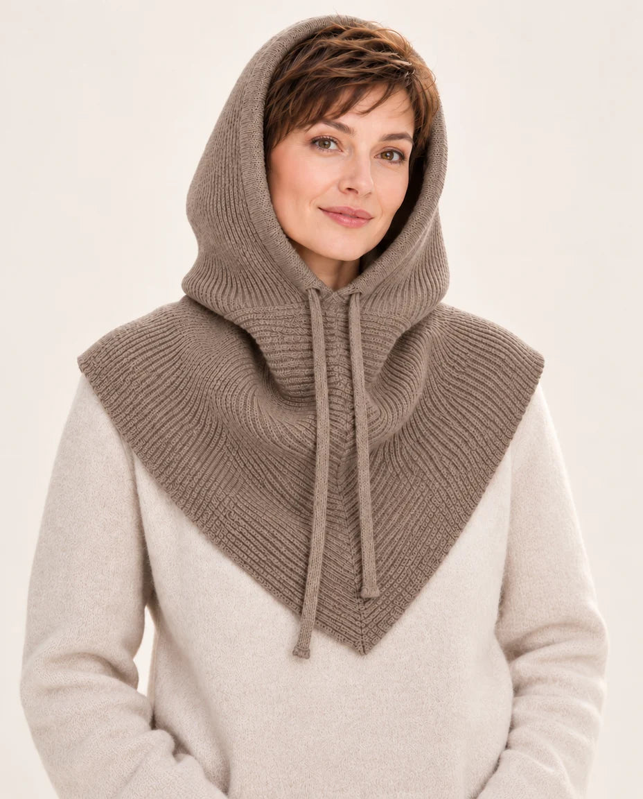 Schulterwärme – Strickkapuze mit breitem Kragen – Farbe Taupe