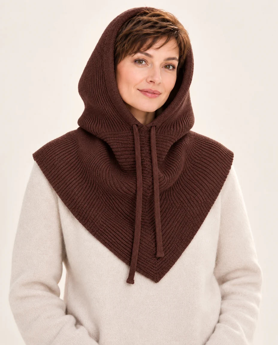 Schulterwärme – Strickkapuze mit breitem Kragen – Farbe Braun