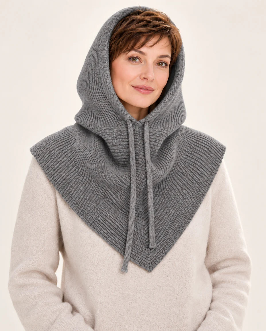 Schulterwärme – Strickkapuze mit breitem Kragen – Farbe Grau