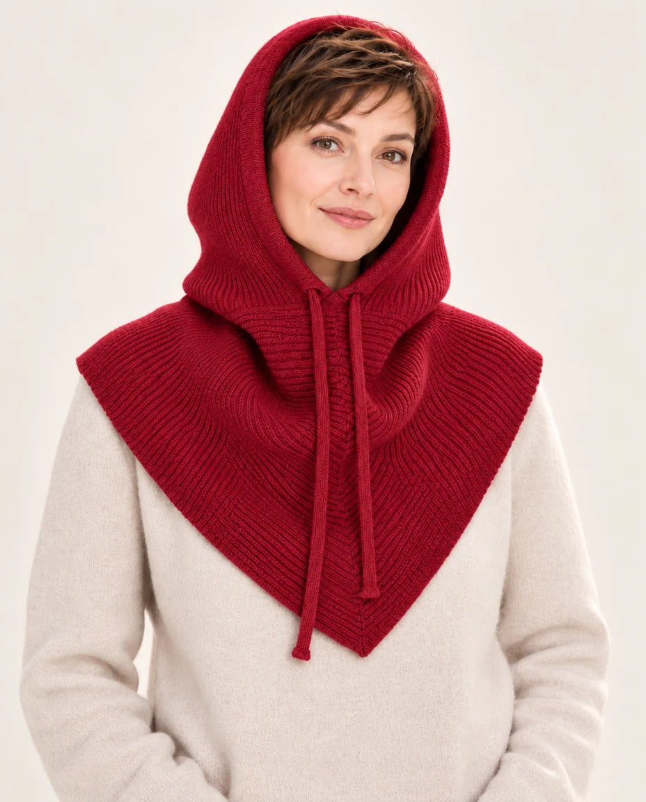 Schulterwärme – Strickkapuze mit breitem Kragen – Farbe Rot