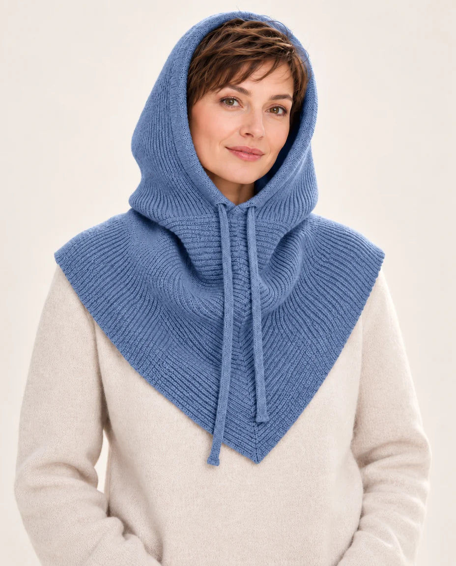 Schulterwärme – Strickkapuze mit breitem Kragen – Farbe Blau