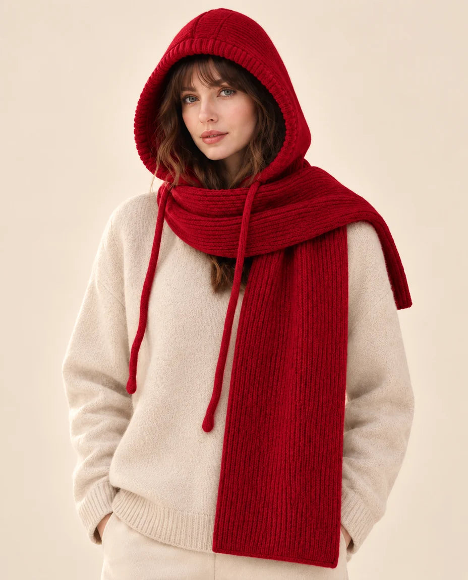 Winterweite – Langer Kapuzenschal mit Kordelzug – Farbe Rot