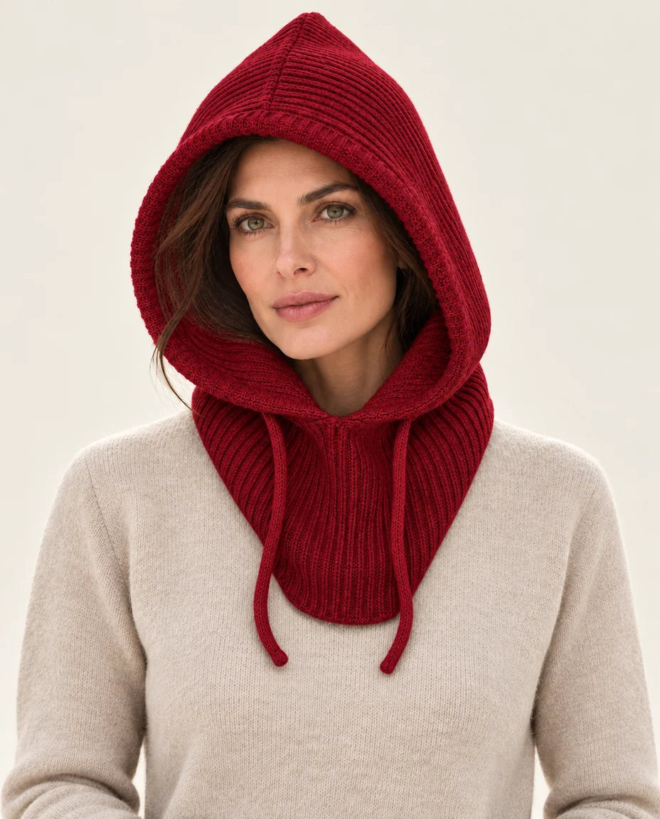 Stadtwinter – Strickkapuze mit Halskragen – Farbe Rot