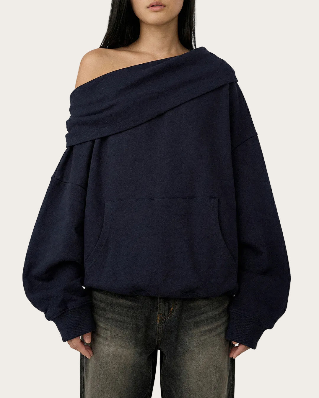 Eclipse Kapuzenpullover mit drapierter Kapuze – Farbe Mitternachtsblau