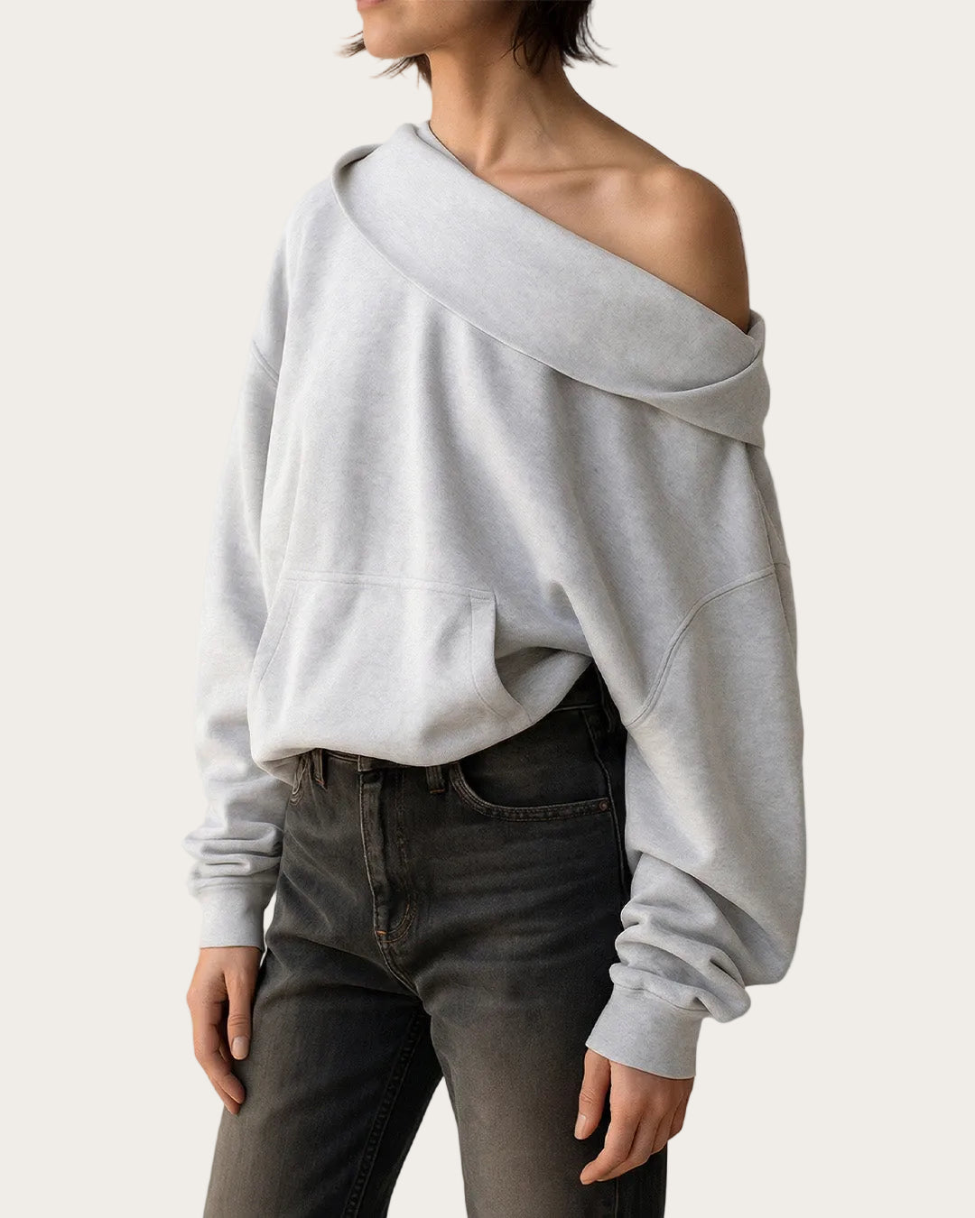 Eclipse Kapuzenpullover mit drapierter Kapuze – Farbe Hellgrau