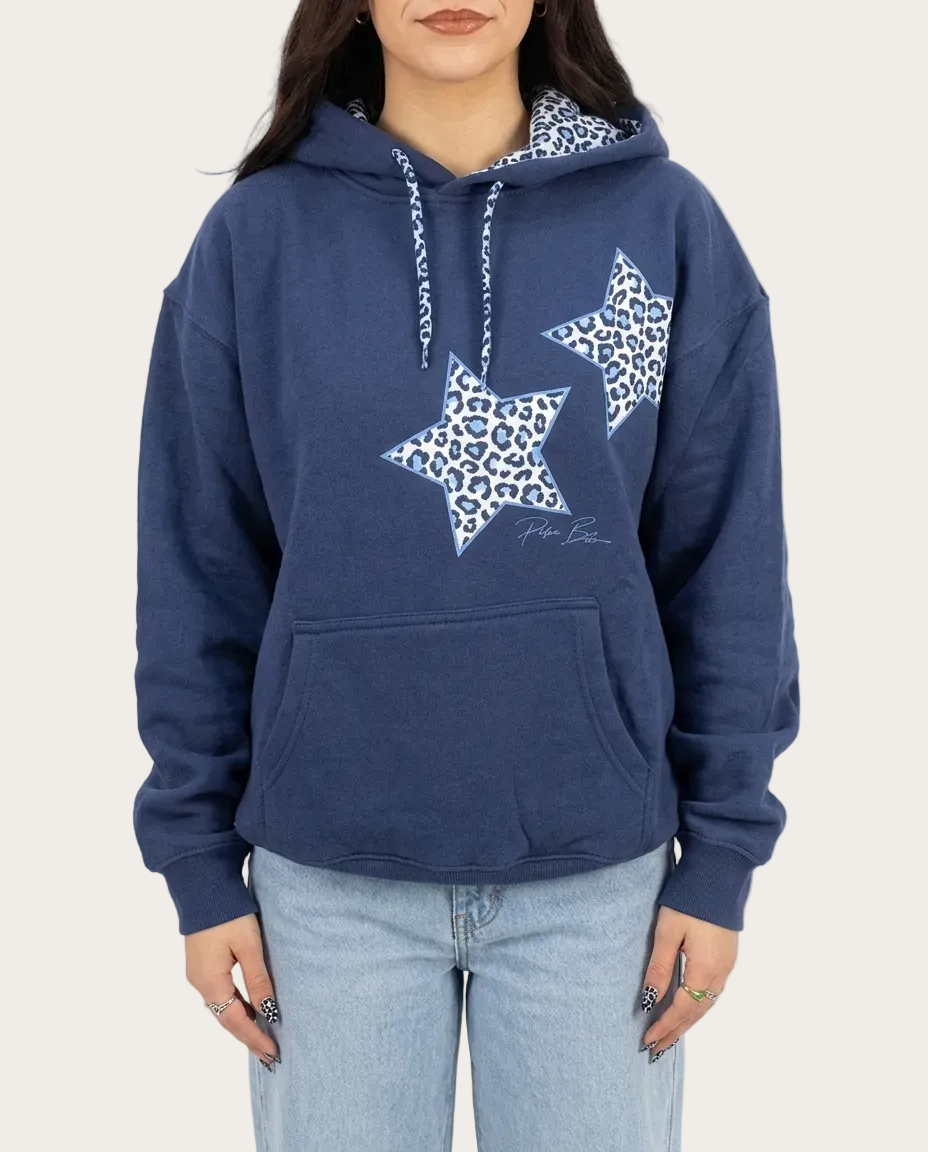 Starluxe Kapuzenpullover – Farbe Marineblaues Leopardenmuster