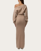 Schulterfreies Maxikleid aus Strick – Produktansicht 2