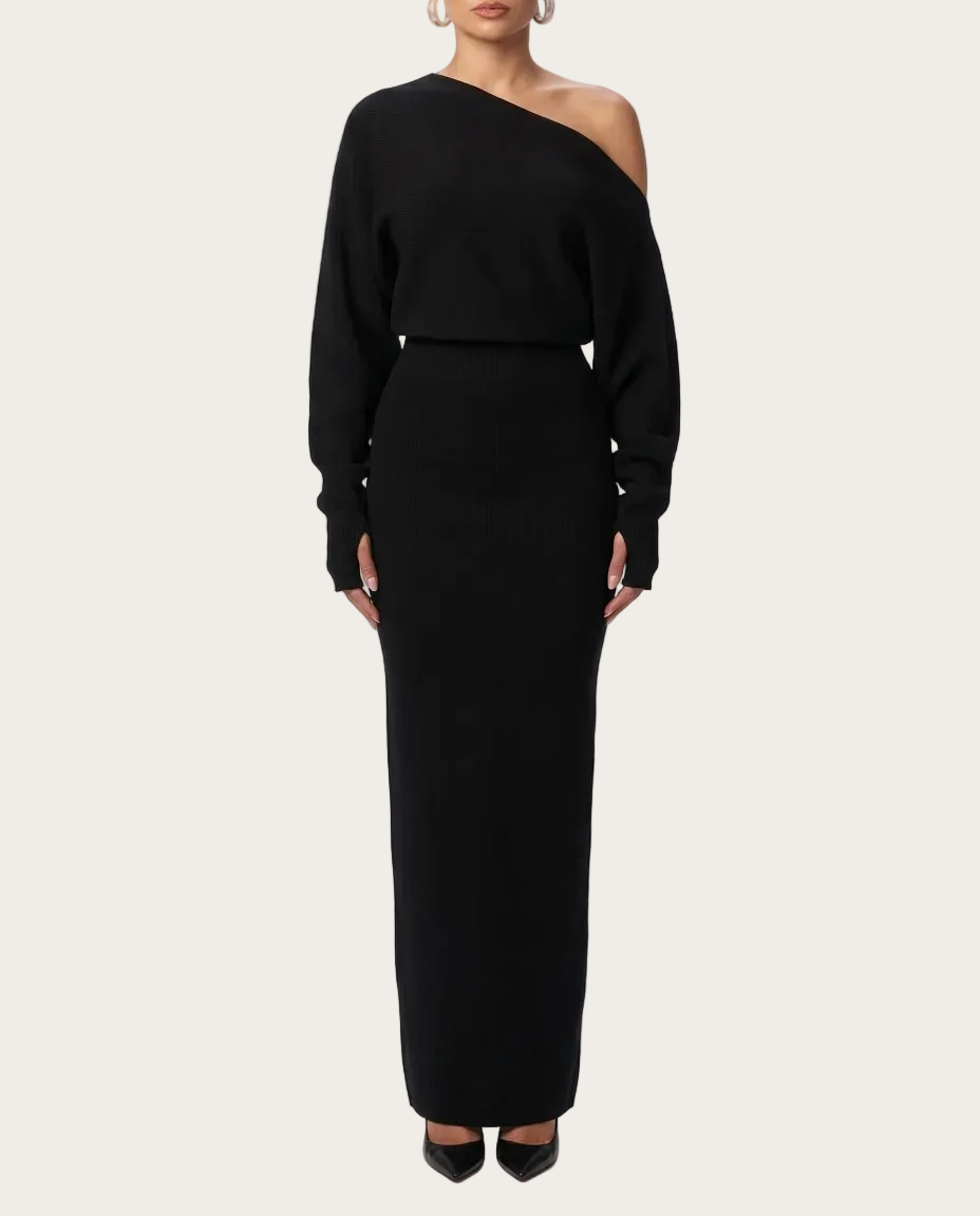 Schulterfreies Maxikleid aus Strick – Produktansicht 3