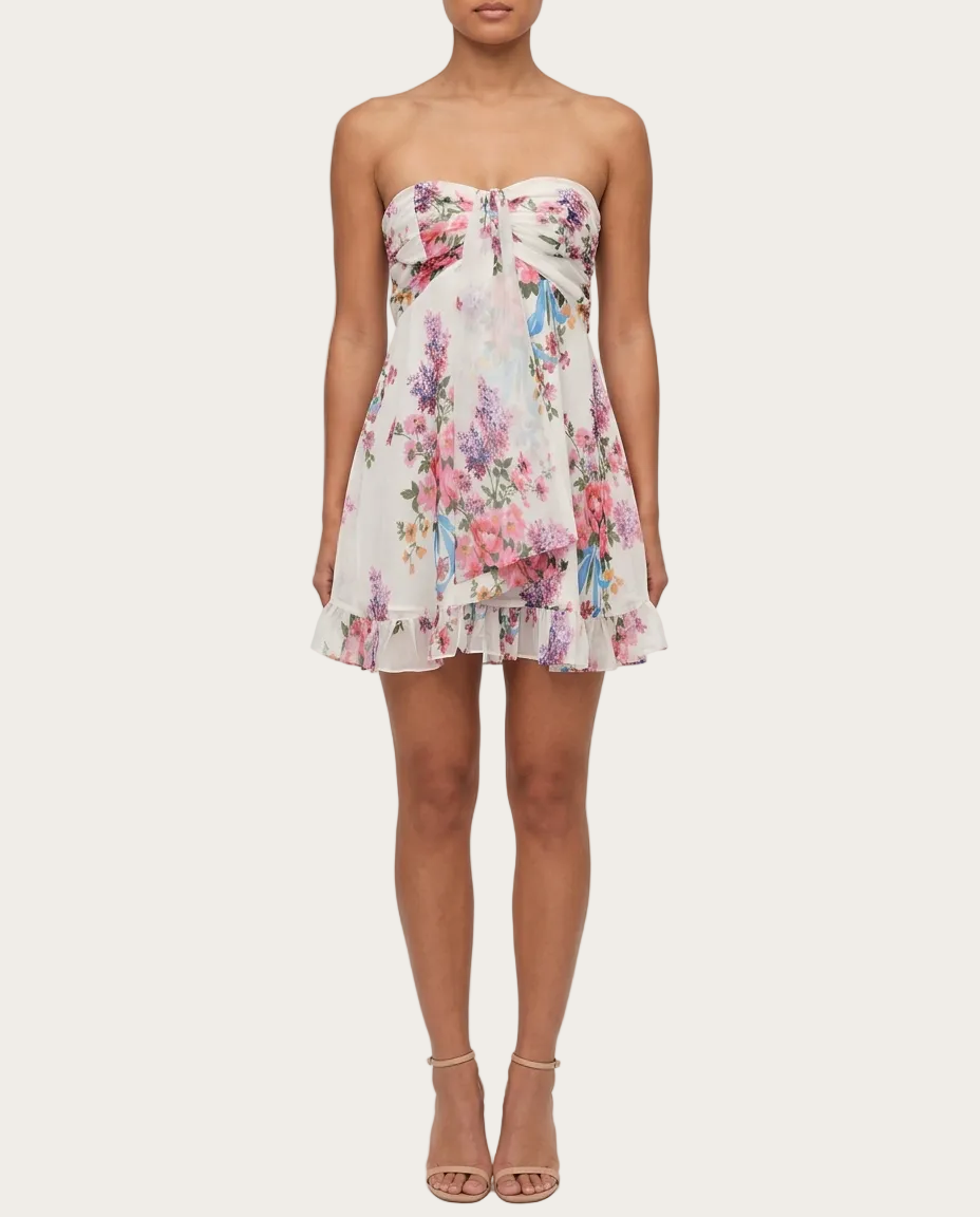 Fleur Minikleid – Farbe Weiß mit Blumenmuster