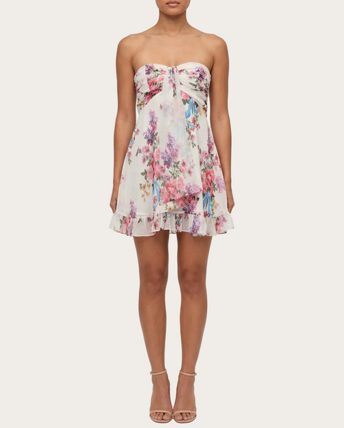 Fleur Minikleid – Farbe Weiß mit Blumenmuster