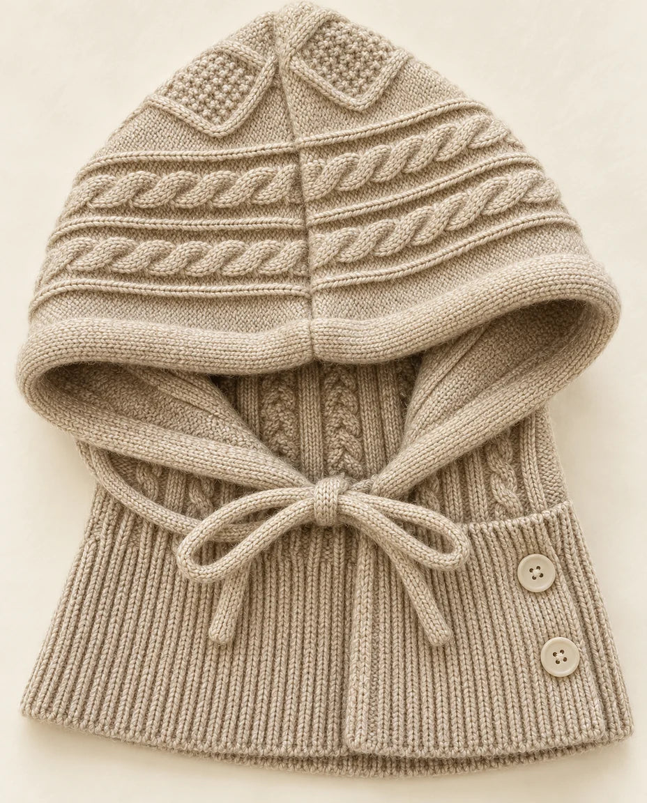 Strickzauber – Strickkapuze mit Halskragen – Detail der Strickstruktur