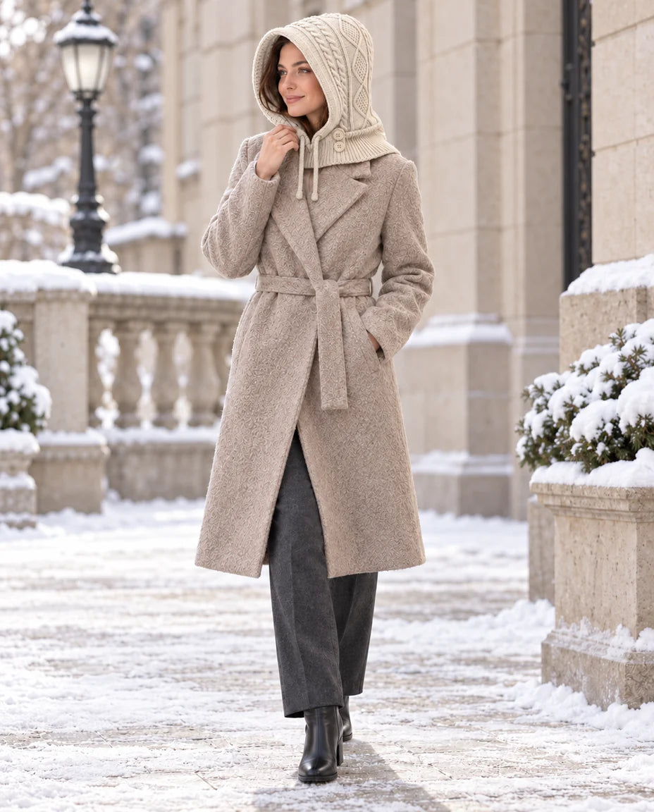 Strickzauber – Strickkapuze mit Halskragen – Outfit mit Model