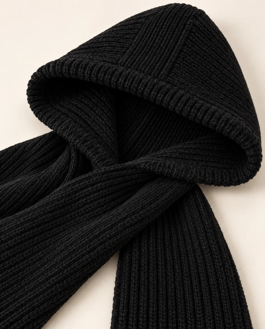 Winterruhe – Gerippter Kapuzenschal – Detail der Strickstruktur